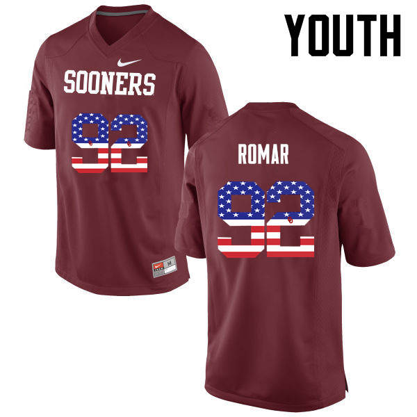 Youth Oklahoma Sooners #92 Matthew Romar College Football USA Flag Fashion Jerseys-Crimson - Click Image to Close